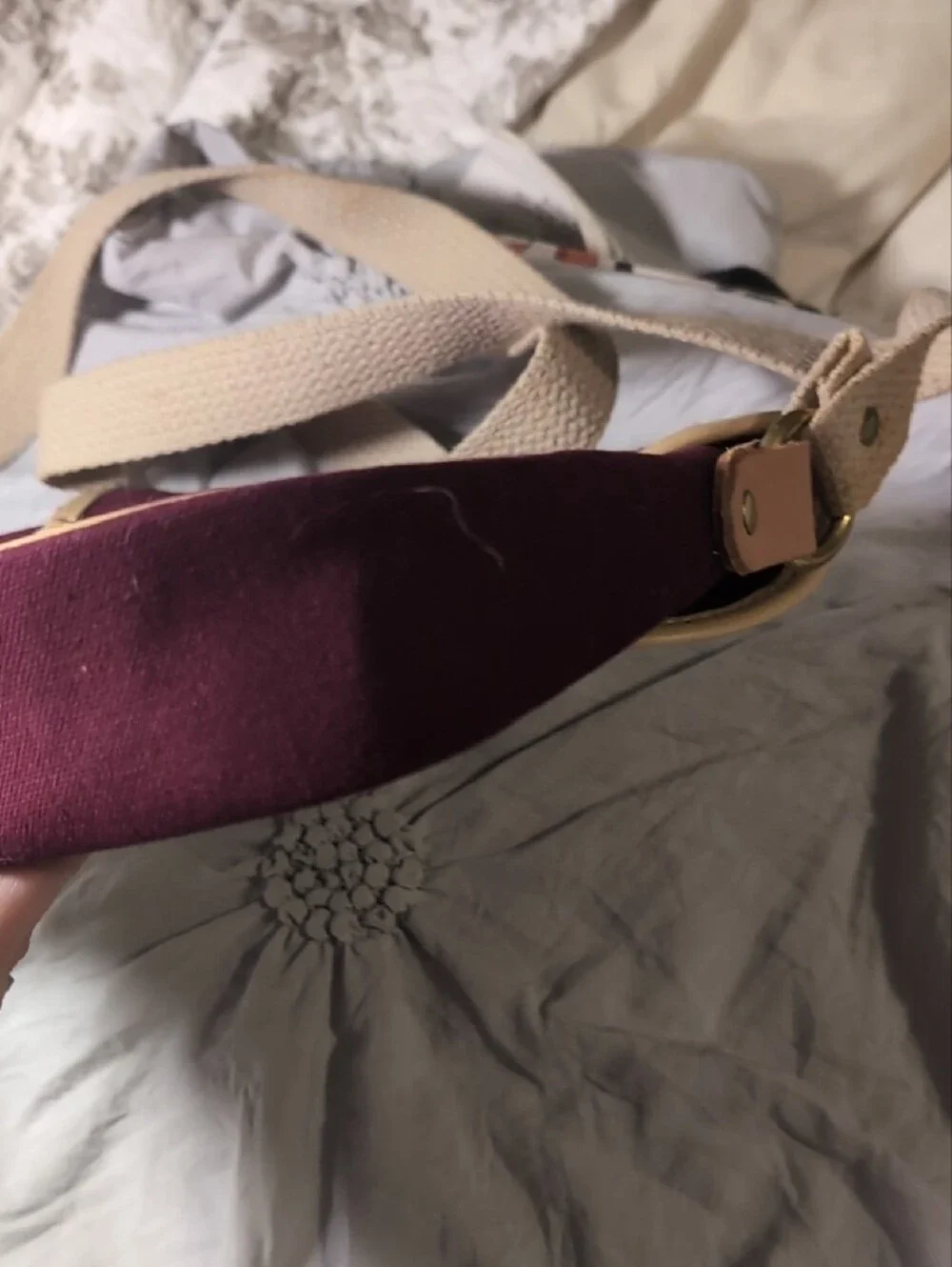 Aigner Plum Crossbody with Cream Trim and Canvas Strap